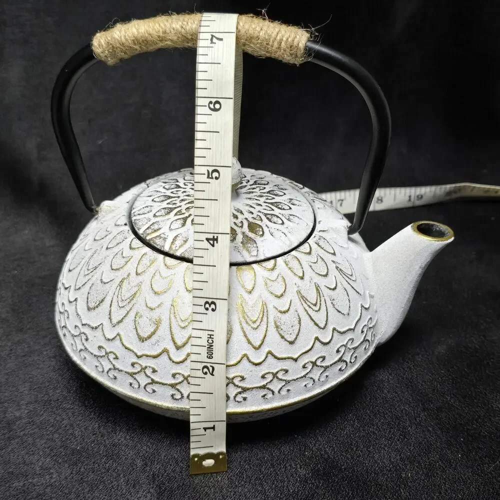 Vintage Colored Cast Iron Teapot Wicker Handle & Removable Infuser Tea Kettle
